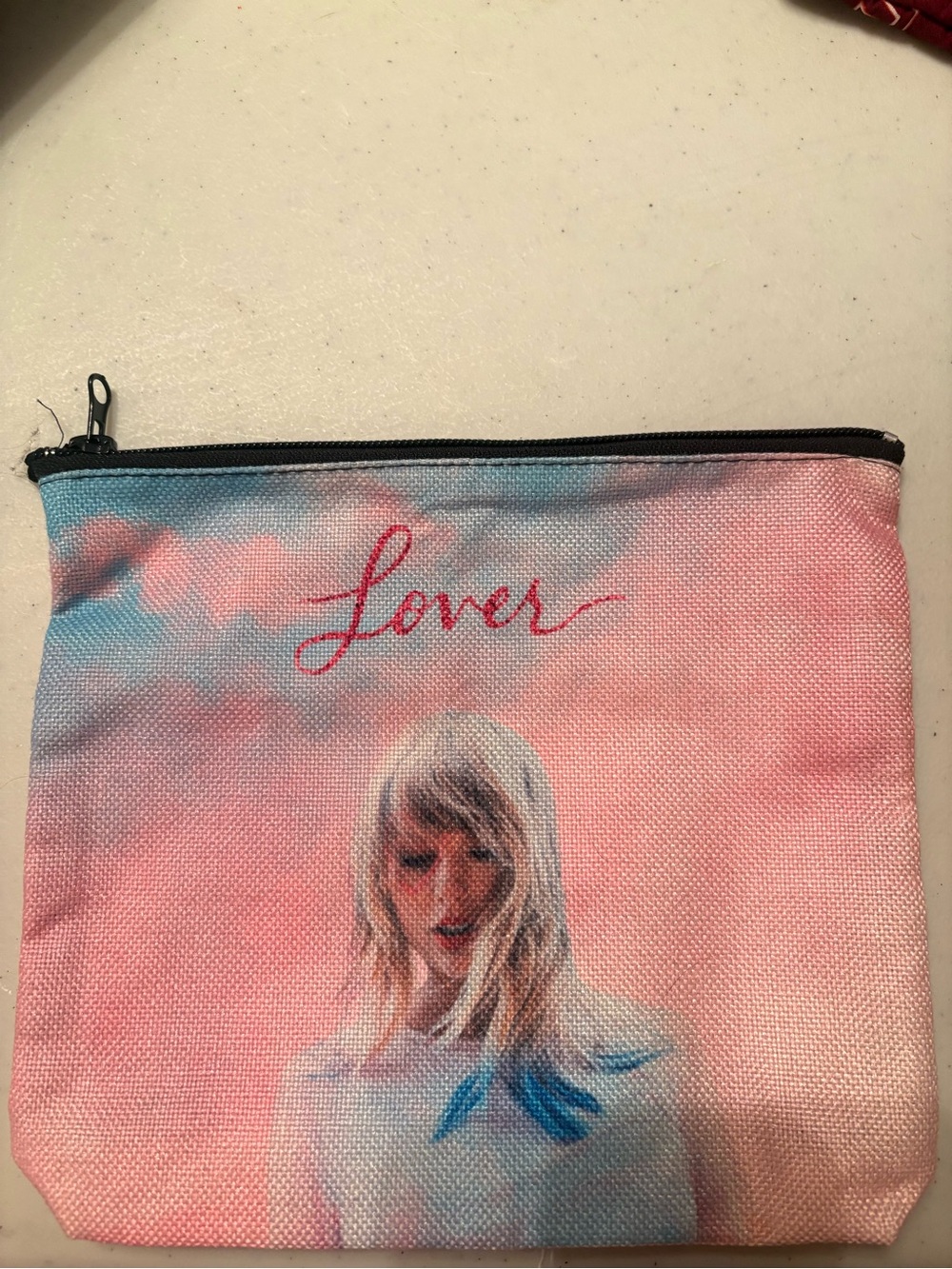 Source Unknown Pink and Light Blue 'Lover' Canvas Cosmetic Pouch
